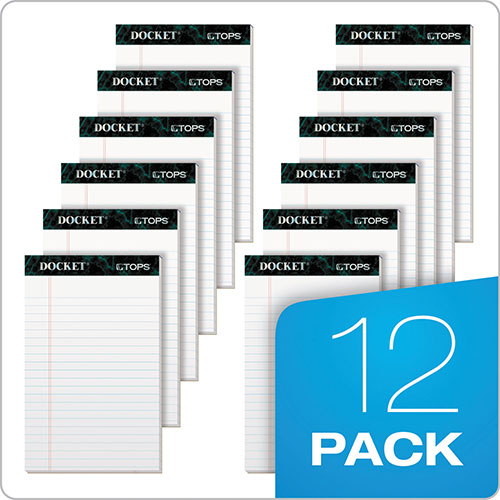 TOPS Docket Ruled Perforated Pads, Narrow Rule, 5 x 8, White, 50 Sheets, 12/Pack