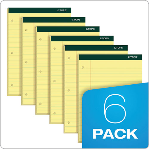 TOPS Double Docket Ruled Pads, Wide/Legal Rule, 8.5 x 11.75, Canary, 100 Sheets, 6/Pack