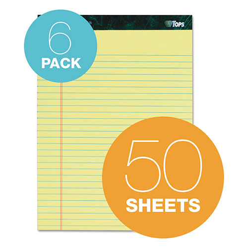 TOPS Docket Ruled Perforated Pads, Wide/Legal Rule, 50 Canary-Yellow 8.5 x 11.75 Sheets, 6/Pack