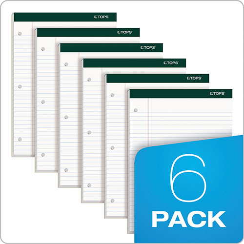 TOPS Double Docket Ruled Pads, Wide/Legal Rule, 8.5 x 11.75, White, 100 Sheets, 6/Pack