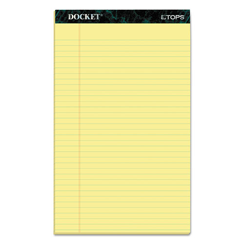 TOPS Docket Ruled Perforated Pads, Wide/Legal Rule, 8.5 x 14, Canary, 50 Sheets, 12/Pack