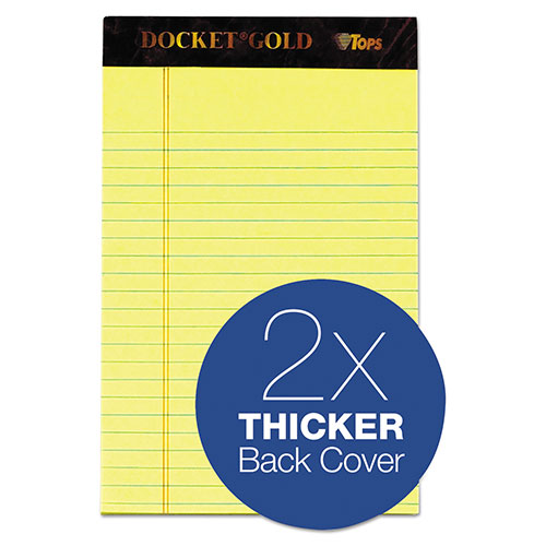 TOPS Docket Gold Ruled Perforated Pads, Narrow Rule, 50 Canary-Yellow 5 x 8 Sheets, 12/Pack