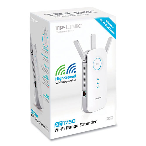 TP-LINK RE450 AC1750 Wi-Fi Range Extender, 1 Port, Dual-Band 2.4 GHz/5 GHz