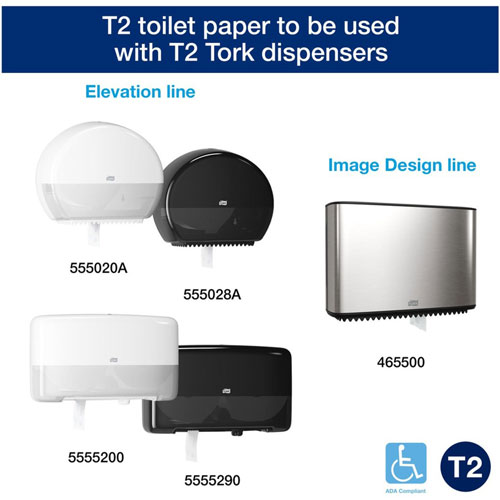 Tork Jumbo Toilet Paper Roll White T2 - Jumbo Toilet Paper Roll White T2, Advanced, 2-Ply, 12 x 751 sheets, 12024402