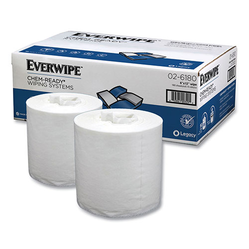 Everwipe Chem-Ready Dry Wipes, 5 x 2.16, White, 180/Roll, 6 Rolls/Carton