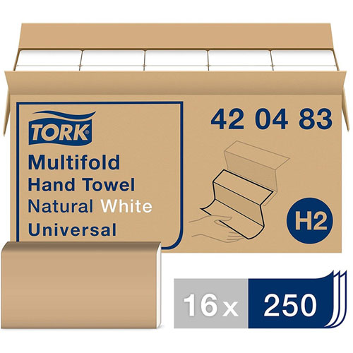 Tork Universal Multifold Hand Towel - 1 Ply - Multifold - 9.10" x 9.50" - Natural, White - Paper - Embossed - For Hand - 250 Per Pack - 4000 Sheet