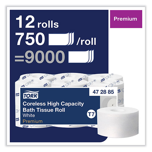 Tork Coreless High Capacity Bath Tissue, 2-Ply, White, 750 Sheets/Roll, White, 12/Carton