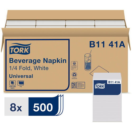 Tork Napkins - 1 Ply - White - 8 / Carton
