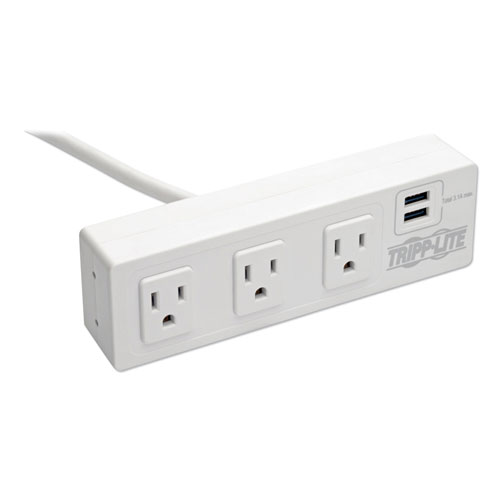 Tripp Lite Three-Outlet Surge Protector with Two USB Ports, 10 ft Cord, 510 Joules, White