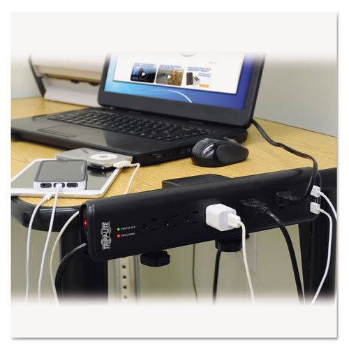 Tripp Lite Protect It! Clamp-Mount Surge Protector, 6 Outlets/2 USB, 6 ft. Cord, 2100 J