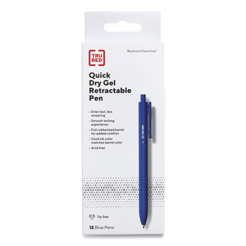 TRU RED™ Quick Dry Gel Pen, Stick, Fine 0.5 mm, Blue Ink, Blue Barrel, 24/Pack