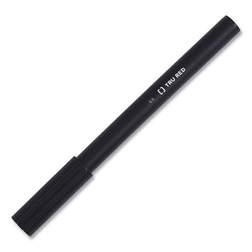 TRU RED™ Quick Dry Stick Gel Pen, Fine 0.5 mm, Black Ink, Black Barrel, Dozen