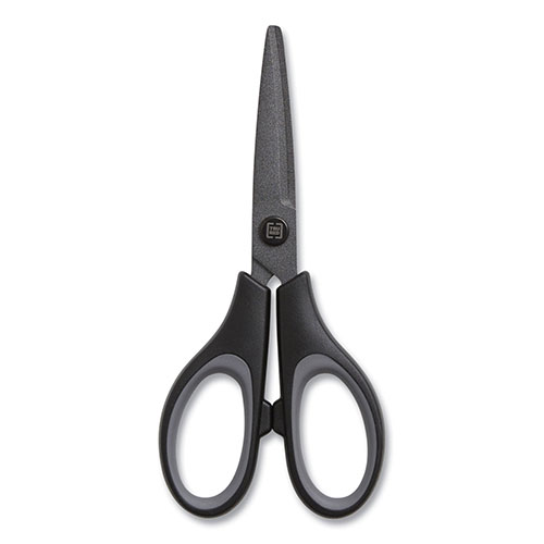 TRU RED™ Non-Stick Titanium-Coated Scissors, 5" Long, 2.36" Cut Length, Gun-Metal Gray Blades, Black/Gray Straight Handle