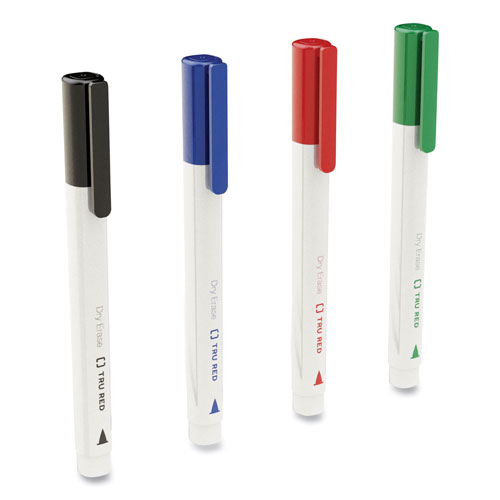 TRU RED™ Dry Erase Marker, Pen-Style, Fine Bullet Tip, Assorted Colors, 4/Kit