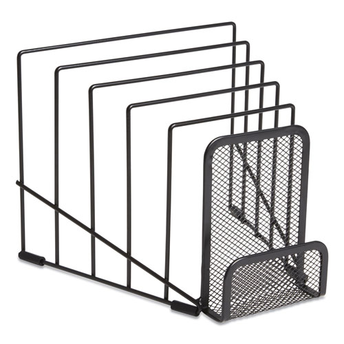 TRU RED™ Metal Incline Sorter with Wire Mesh Mobile Device Holder, 6 Sections, 7.48 x 8.77 x 7.55, Matte Black