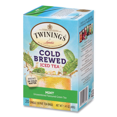 Twinings Cold Brew Iced Tea Bags, Mint, 0.07 oz Tea Bag, 20/Box