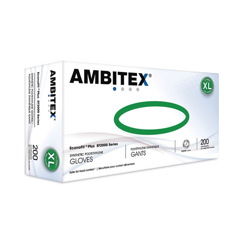 AMBITEX® EconoFit Plus Powder-Free Polyethylene Gloves, X-Large, Clear, 200/Pack, 10 Packs/Carton