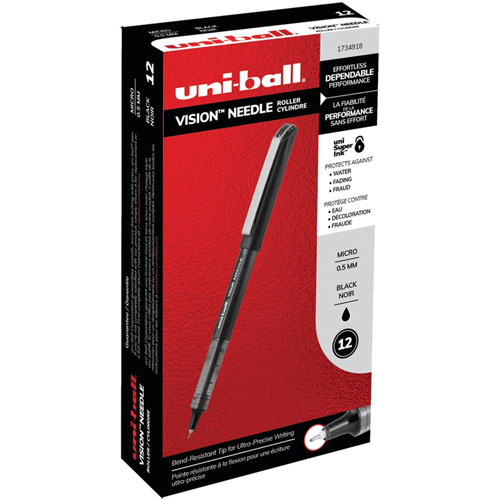 Uni-Ball Rollerball Pen,Soft Grip,Needle Tip,.5mm,Black Ink
