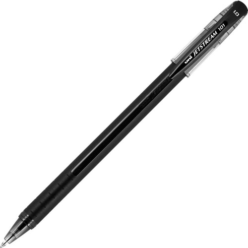 Uni-Ball Jetstream 101 Ballpoint Pen - Medium Pen Point - 1 mm Pen Point Size - Black Gel-based Ink - Black Barrel - 1 Dozen