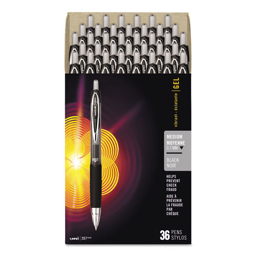 Uni-Ball Signo 207 Retractable Gel Pen Value Pack, 0.7mm, Black Ink, Tran Black Barrel, 36BX