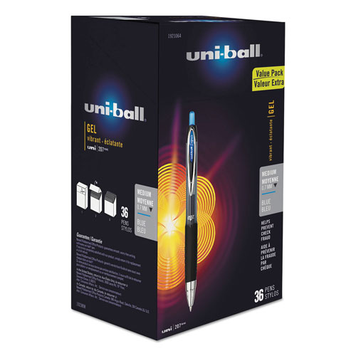 Uni-Ball Signo 207 Retractable Gel Pen Value Pack, 0.7mm, Blue Ink, Black Barrel, 36/Box