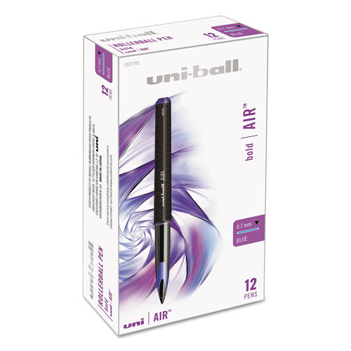 Uni-Ball AIR Porous Rollerball Pen, Medium 0.7mm, Blue Ink, Black Barrel, Dozen