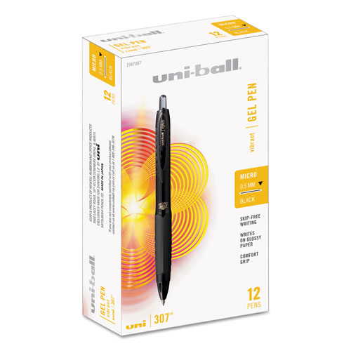 Uni-Ball 307 Retractable Gel Pen, Micro 0.5mm, Black Ink/Barrel, Dozen