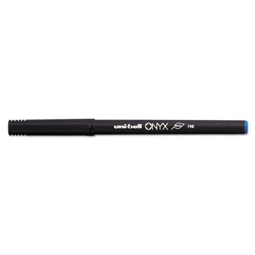 Uni-Ball ONYX Stick Roller Ball Pen, Fine 0.7mm, Blue Ink, Black Matte Barrel, 72/Pack
