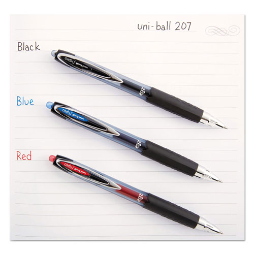 Uni-Ball Signo 207 Retractable Gel Pen, 0.7mm, Blue Ink, Smoke/Black/Blue Barrel, Dozen