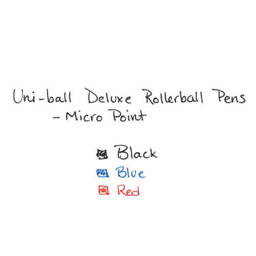 Uni-Ball Deluxe Stick Roller Ball Pen, Micro 0.5mm, Red Ink, Metallic Gray Barrel, Dozen