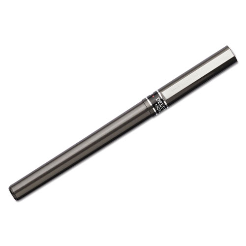 Uni-Ball Deluxe Stick Roller Ball Pen, Micro 0.5mm, Blue Ink, Metallic Gray Barrel, Dozen