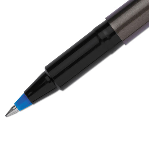 Uni-Ball Deluxe Stick Roller Ball Pen, Micro 0.5mm, Blue Ink, Metallic Gray Barrel, Dozen
