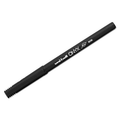 Uni-Ball ONYX Stick Roller Ball Pen, Micro 0.5mm, Blue Ink, Black Matte Barrel, Dozen