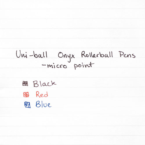 Uni-Ball ONYX Stick Roller Ball Pen, Micro 0.5mm, Blue Ink, Black Matte Barrel, Dozen