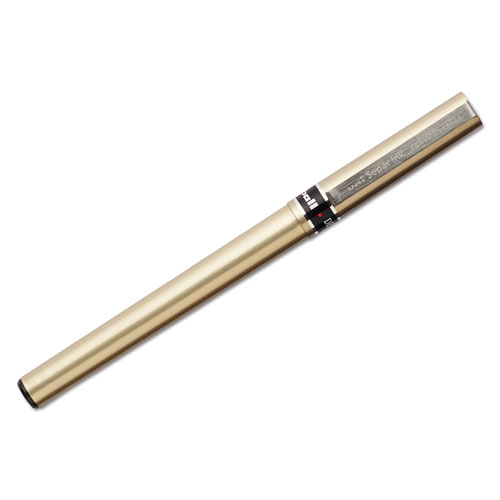 Uni-Ball Deluxe Stick Roller Ball Pen, Fine 0.7mm, Black Ink, Champagne Barrel, Dozen