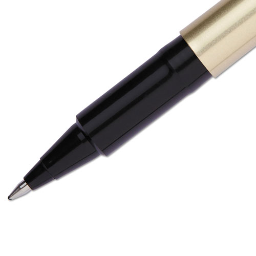 Uni-Ball Deluxe Stick Roller Ball Pen, Fine 0.7mm, Black Ink, Champagne Barrel, Dozen