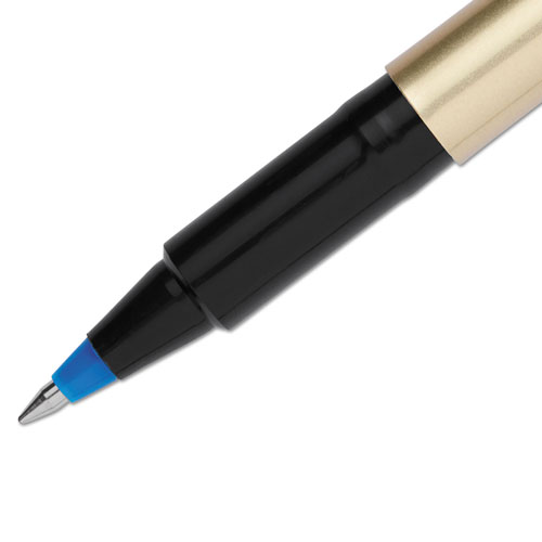 Uni-Ball Deluxe Stick Roller Ball Pen, Fine 0.7mm, Blue Ink, Champagne Barrel, Dozen