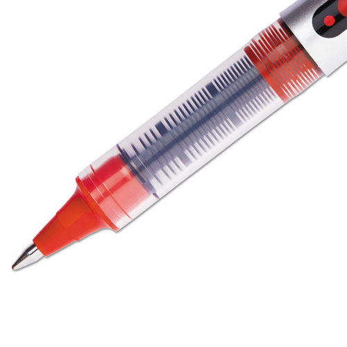 Uni-Ball VISION Stick Roller Ball Pen, Fine 0.7mm, Red Ink, Gray/Red Barrel, Dozen
