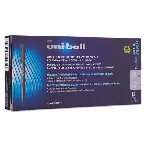 Uni-Ball ONYX Stick Roller Ball Pen, Fine 0.7mm, Black Ink, Black Matte Barrel, Dozen