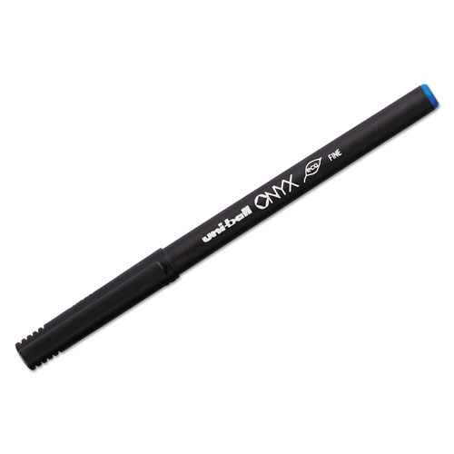 Uni-Ball ONYX Stick Roller Ball Pen, Fine 0.7mm, Blue Ink, Black Matte Barrel, Dozen