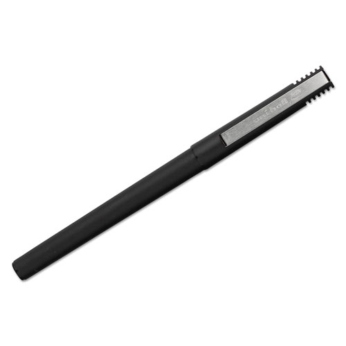 Uni-Ball Stick Roller Ball Pen, Micro 0.5mm, Red Ink, Black Matte Barrel, Dozen