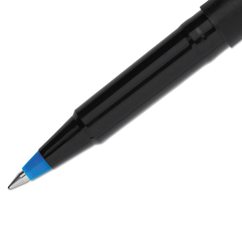 Uni-Ball Stick Roller Ball Pen, Micro 0.5mm, Blue Ink, Black Matte Barrel, Dozen
