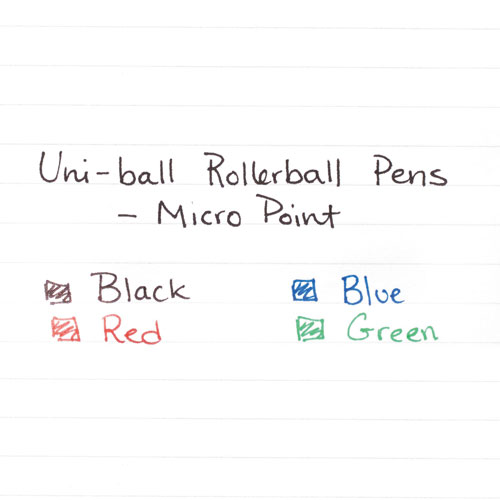 Uni-Ball Stick Roller Ball Pen, Micro 0.5mm, Blue Ink, Black Matte Barrel, Dozen