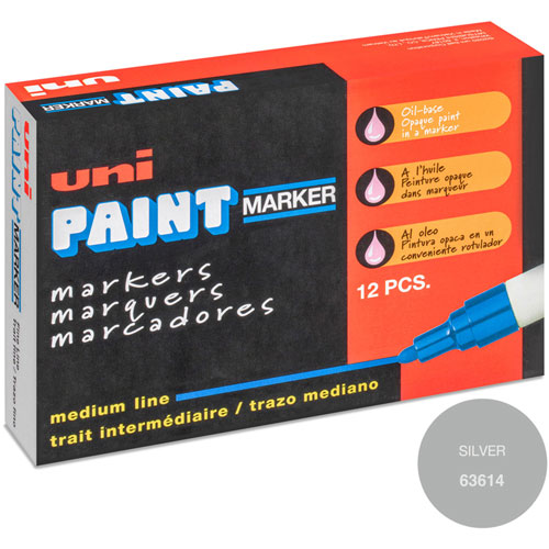 Uni-Ball Uni-Paint PX-20 Oil-Based Medium Point Marker, Medium Marker Point, Metallic Silver Oil Based Ink, 12/Dozen