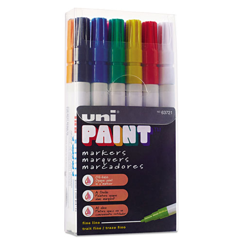 uni®-Paint Permanent Marker, Fine Bullet Tip, Assorted Colors, 12/Set