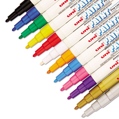 uni®-Paint Permanent Marker, Fine Bullet Tip, Assorted Colors, 12/Set
