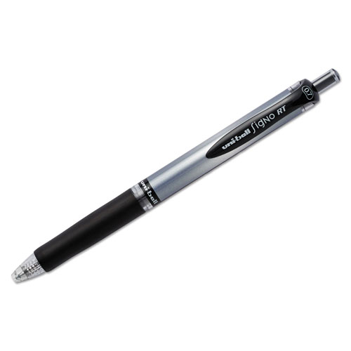 Uni-Ball Signo Retractable Gel Pen, 0.7mm, Black Ink, Black/Metallic Barrel, Dozen