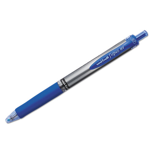Uni-Ball Signo Retractable Gel Pen, 0.7mm, Blue Ink, Blue/Metallic Barrel, Dozen
