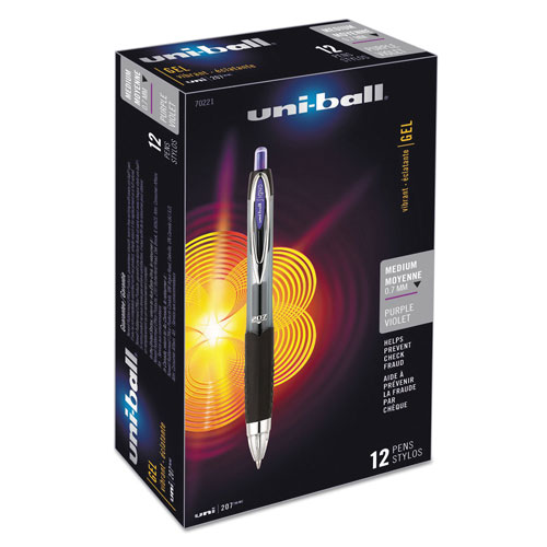 Uni-Ball Signo 207 Retractable Gel Pen, 0.7mm, Purple Ink, Smoke/Black/Purple Barrel, Dozen