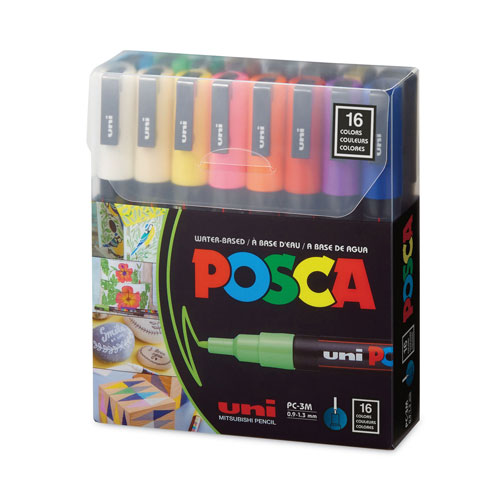 Uni-Ball POSCA Permanent Specialty Marker, Fine Bullet Tip, Assorted Colors,16/Pack